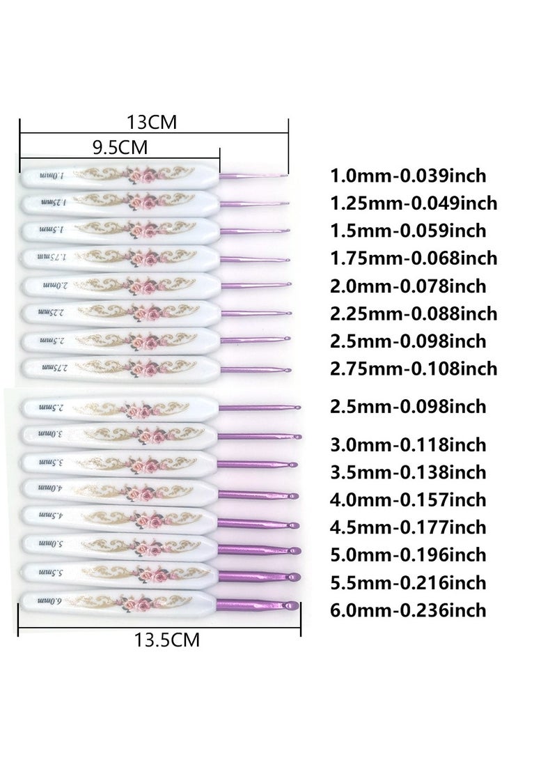 Generic Sweater Needle Knitting Tools ABS Plastic Handle Printed Aluminum Crochet Needle A Set of 16 Pieces Fine to Thick Full Set  - Image 4