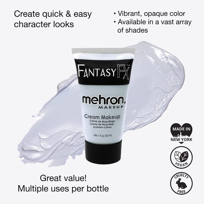 Mehron Makeup Fantasy FX Cream Makeup | Water Based | Halloween | Moonlight White Face & Body Paint For Adults 1 fl oz (30ml) (Moonlight White) - Image 2
