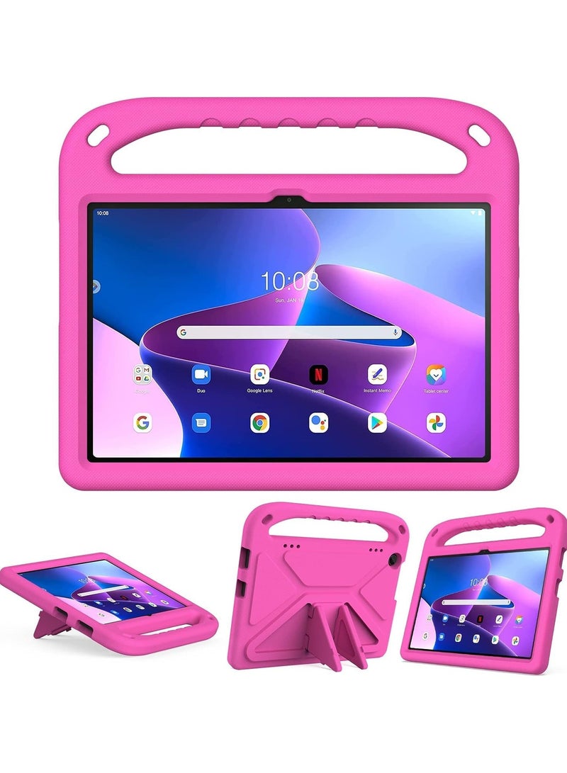 VKL Compatible with Lenovo Tab M10 3rd Gen 10.1 inch (TB-328FU/TB-328XU) 2022 Kids Tablet Case - EVA Lightweight Shockproof Dropproof Handle Kickstand Protective Cover (Rose Red) - Image 2