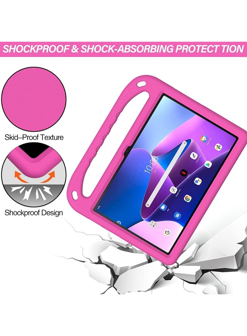VKL Compatible with Lenovo Tab M10 3rd Gen 10.1 inch (TB-328FU/TB-328XU) 2022 Kids Tablet Case - EVA Lightweight Shockproof Dropproof Handle Kickstand Protective Cover (Rose Red) - Image 4