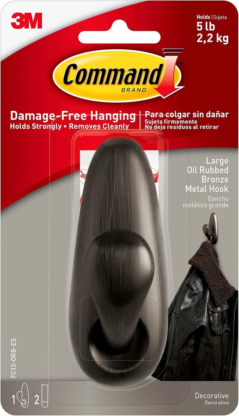 Command Large Oil Rubbed Bronze Metal Hook - Damage-Free Hanging Solution - Image 1