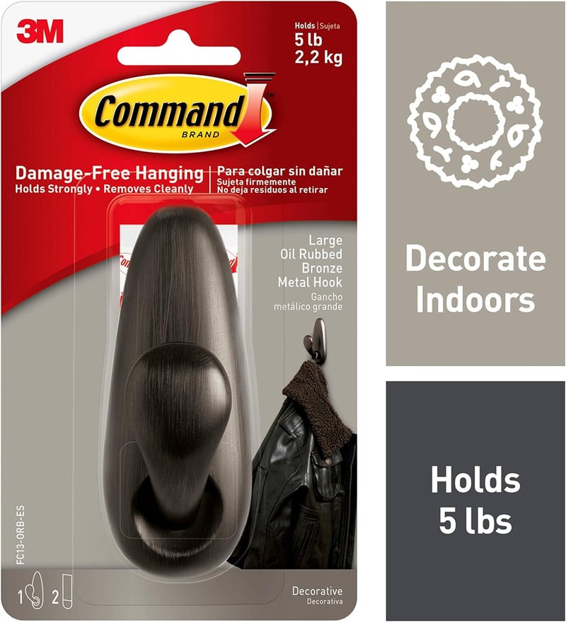 Command Large Oil Rubbed Bronze Metal Hook - Damage-Free Hanging Solution - Image 2