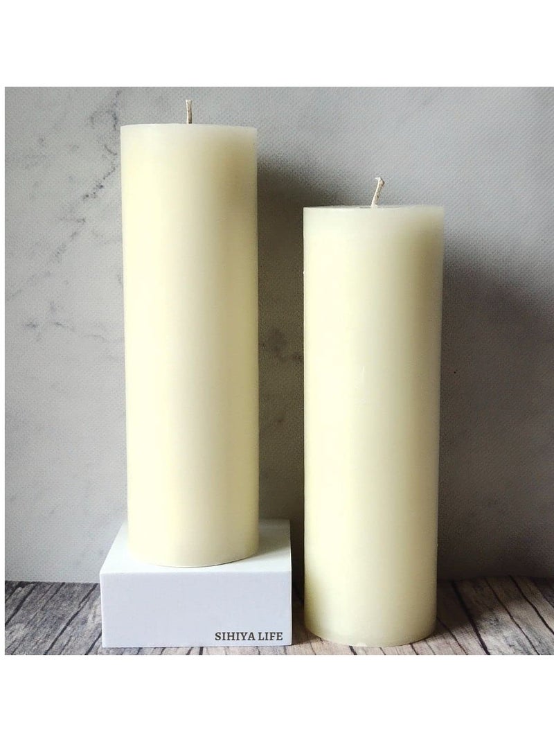 SIHIYA LIFE Set of 2 Ivory Pillar Candles| 3 x 9inch | Unscented & Dripless Candles for Decor, Events, Restaurants | Natural Wax with Cotton Wicks | 100 hours / candle Burn Time (Ivory, 3 x 9 inches)  - Image 1