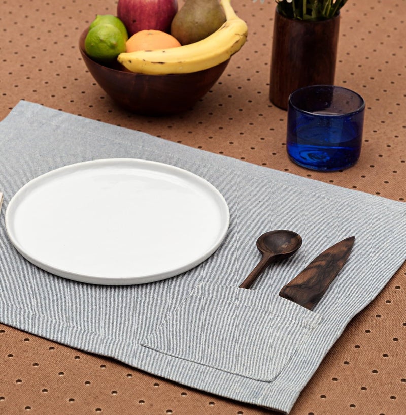 MEEMA MEEMA Cloth Placemats with Pockets Set of 4 | 14 x 20 in | Recycled Denim and Cotton Farmhouse Placemats - Blue with Pocket | Washable Placemats for Dining Table  Tablemats for Special Ocassions - Image 1