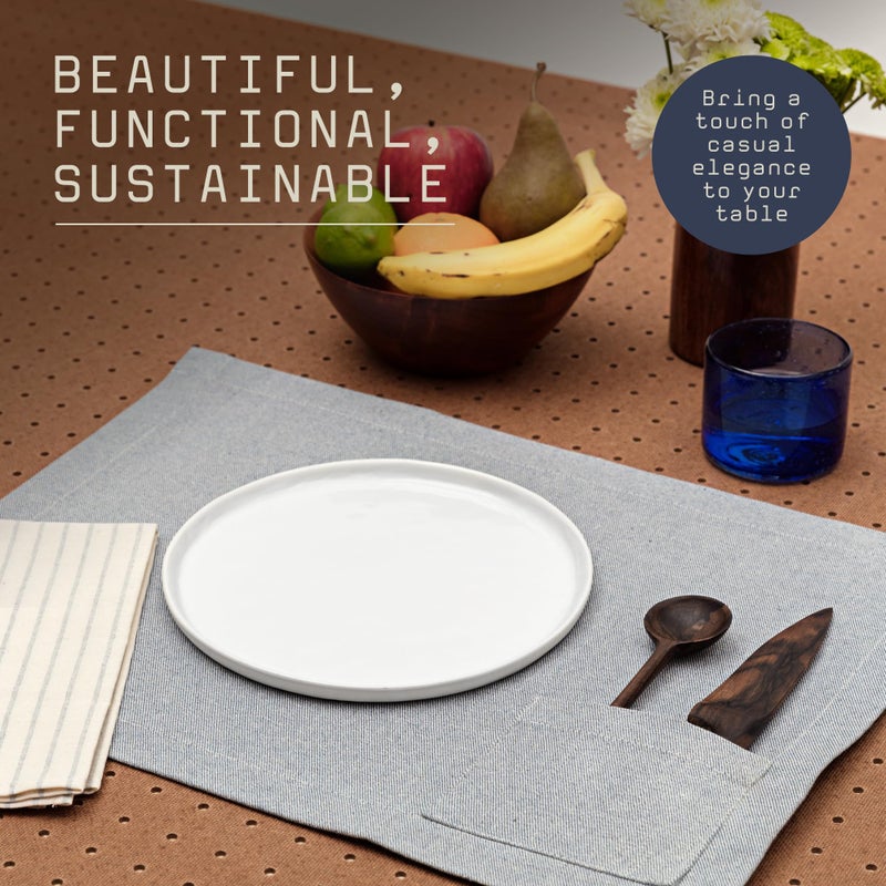 MEEMA MEEMA Cloth Placemats with Pockets Set of 4 | 14 x 20 in | Recycled Denim and Cotton Farmhouse Placemats - Blue with Pocket | Washable Placemats for Dining Table  Tablemats for Special Ocassions - Image 5
