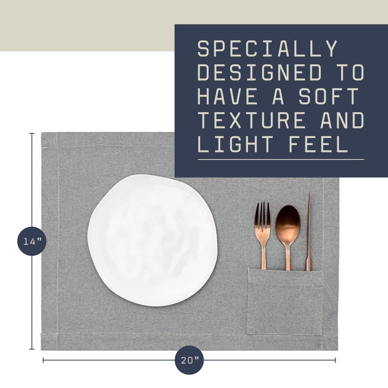 MEEMA MEEMA Cloth Placemats with Pockets Set of 4 | 14 x 20 in | Recycled Denim and Cotton Farmhouse Placemats - Blue with Pocket | Washable Placemats for Dining Table  Tablemats for Special Ocassions - Image 4