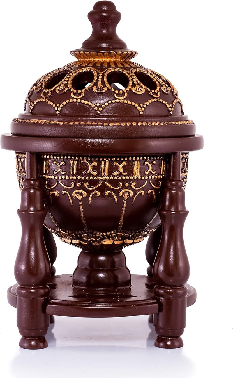 AM Charcoal Incense Burner - Bakhoor Burner, Oud Frankincense Resin Burner - for Office & Home Decor - Lavish 4 Pillar Brown - Image 3