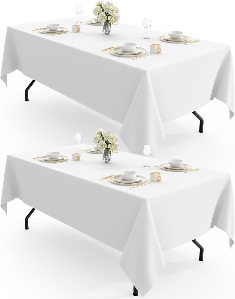 Reusable Polyester Table Cloth for Rectangle Tables, 60"x102", White, 2 Pack - Image 1
