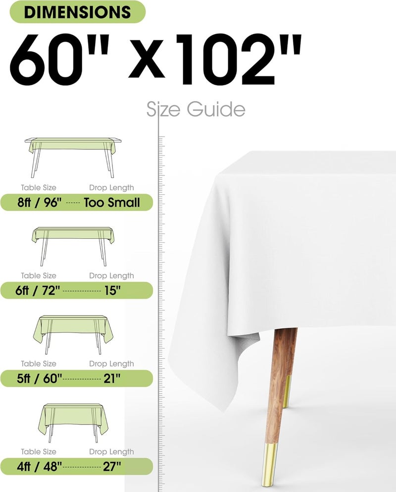 Reusable Polyester Table Cloth for Rectangle Tables, 60"x102", White, 2 Pack - Image 3