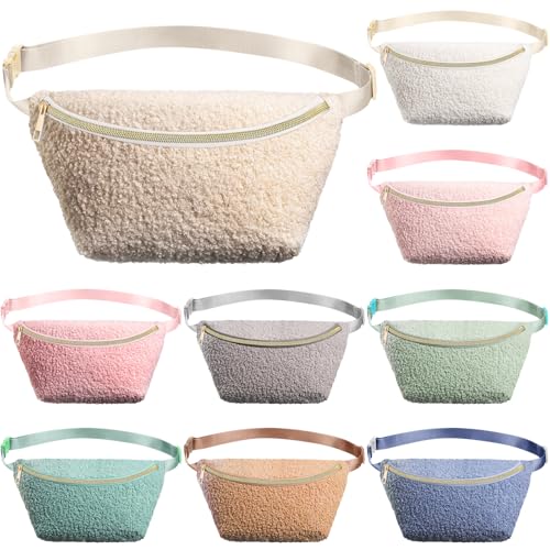 Amylove 9 Pieces Fanny Packs Nylon Waist Bag Zipper Travel Running Bag with Adjustable Strap for Women MenPlushLight Color - Image 1
