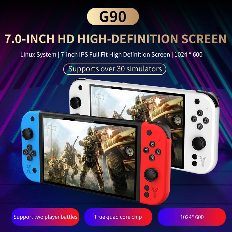Cubonic G90 7 Inch Full HD Screen Handheld Video Game 21+ Emulator Professional Game Chip 64Gb Pre-Loaded Wireless Gaming Controller (Red & Blue) - Image 2
