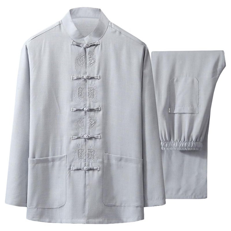 ZooBoo Tai Chi Uniform Set Traditional Tang Kungfu Suit for Wing Chun Shaolin Wushu Martial Arts Training Meditation XL Light grey - Image 2