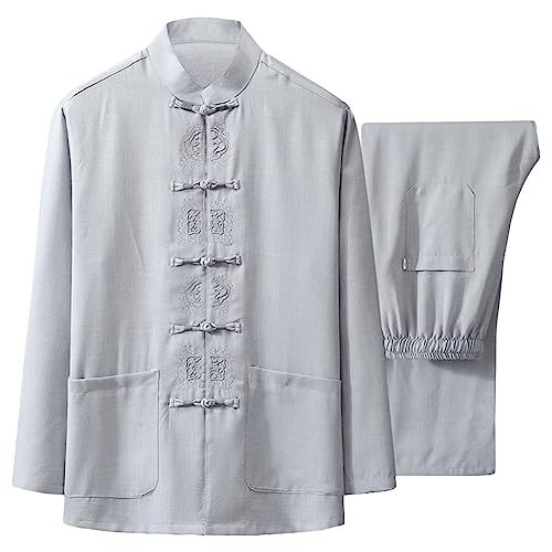 ZooBoo Tai Chi Uniform Set Traditional Tang Kungfu Suit for Wing Chun Shaolin Wushu Martial Arts Training Meditation XL Light grey - Image 1