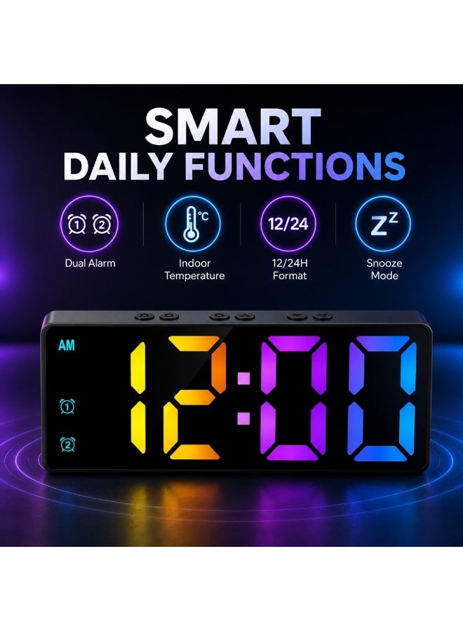 ساعة منبه رقمية LED مع شاشة عرض درجة الحرارة، وشاشة عاكسة، ومنبه مزدوج، وخاصية الغفوة، وساعة مكتب ذكية - Image 5