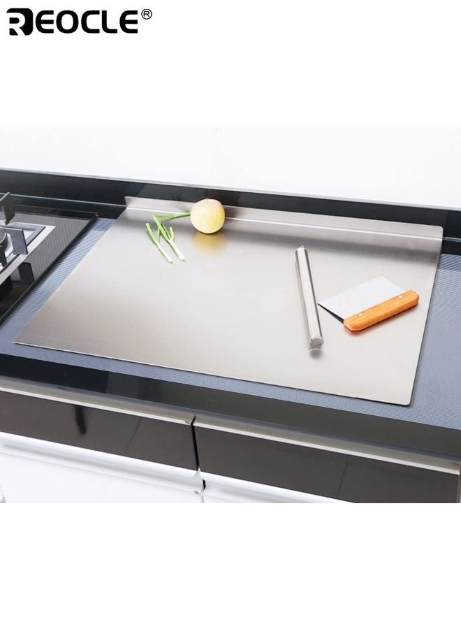 REOCLE Stainless Steel Chopping Board with Extra Large Surface and Lip Edge Multi Function Cutting Board with Non Slip Base for Meat Vegetables Baking Use - Image 2