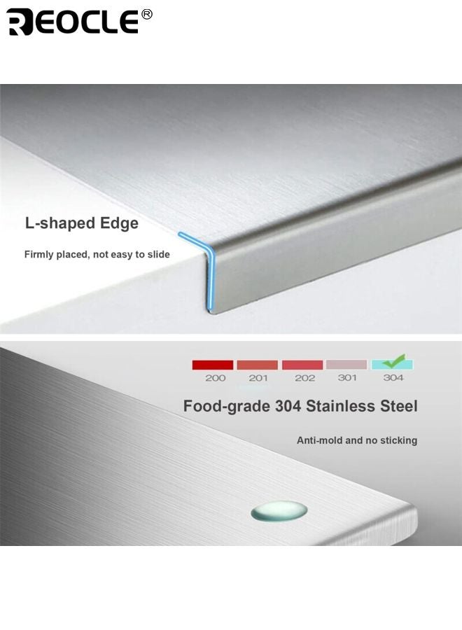 REOCLE Stainless Steel Chopping Board with Extra Large Surface and Lip Edge Multi Function Cutting Board with Non Slip Base for Meat Vegetables Baking Use - Image 5