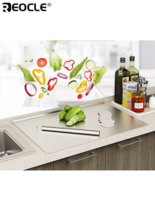 REOCLE Stainless Steel Chopping Board with Extra Large Surface and Lip Edge Multi Function Cutting Board with Non Slip Base for Meat Vegetables Baking Use - Image 4
