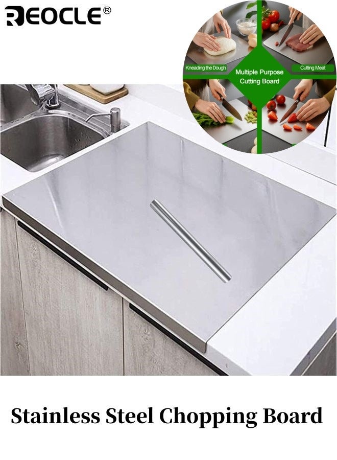 REOCLE Stainless Steel Chopping Board with Extra Large Surface and Lip Edge Multi Function Cutting Board with Non Slip Base for Meat Vegetables Baking Use - Image 1