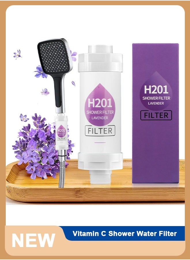 H201 Shower Head Filter - Vitamin C Shower Infuser , Hard Water Softener, Chlorine & Fluoride Shower Filter, Water Purifying Filtered Shower Head with Beads, Helps Dry Skin & Hair Loss (Lavender)  - Image 1