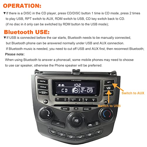 Yomikoo Car Bluetooth Transmitter with USB & AUX Input Interface for Honda Accord 2003-2012, Civic 2006-2014, CR-V 2004-2014, Odyssey 2005-2010, Pilot 2006-2014, TSX 2004-2011, MDX 2005-2006 - Image 3