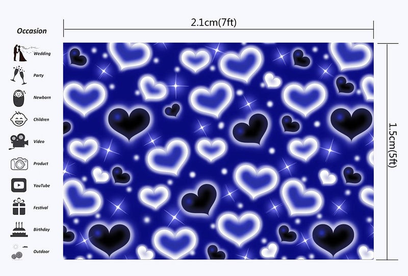 LYCGS 7x5ft Blue Heart Backdrop 90s Backdrops for Photoshoot Valentines Decor Banner Birthday Props X-89 - Image 2