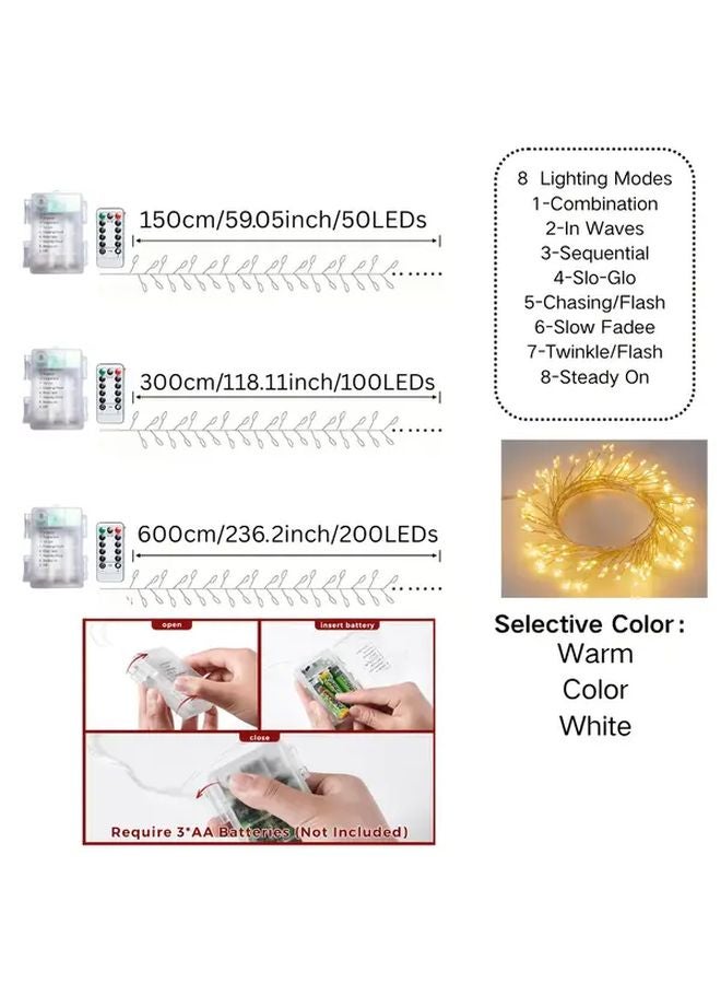 White 3M 100LEDs Battery Box Firecracker String With Remote Control Eight Lighting Modes For Christmas Halloween Indoor Outdoor Decoration - Image 4