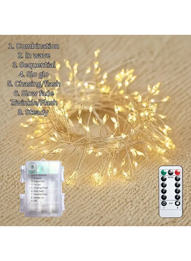 White 3M 100LEDs Battery Box Firecracker String With Remote Control Eight Lighting Modes For Christmas Halloween Indoor Outdoor Decoration - Image 5