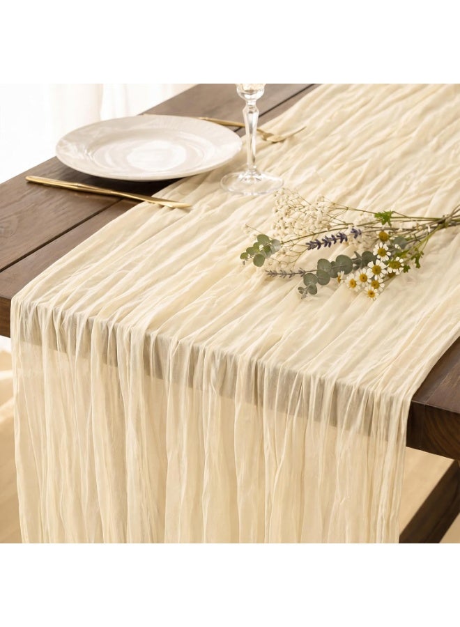 RADIANCES Ivory Cream Cheesecloth Table Runner 120 Inch 10FT Beige Gauze Cheese Cloth for Wedding Decoration, Banquet, Boho Decor - Image 1