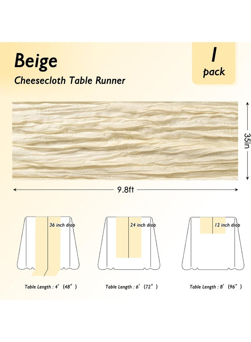 RADIANCES Ivory Cream Cheesecloth Table Runner 120 Inch 10FT Beige Gauze Cheese Cloth for Wedding Decoration, Banquet, Boho Decor - Image 2