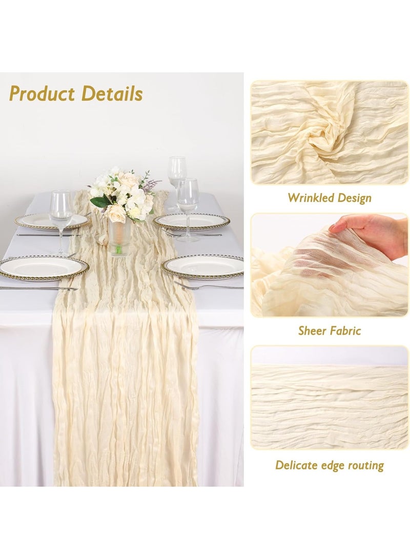 RADIANCES Ivory Cream Cheesecloth Table Runner 120 Inch 10FT Beige Gauze Cheese Cloth for Wedding Decoration, Banquet, Boho Decor - Image 3