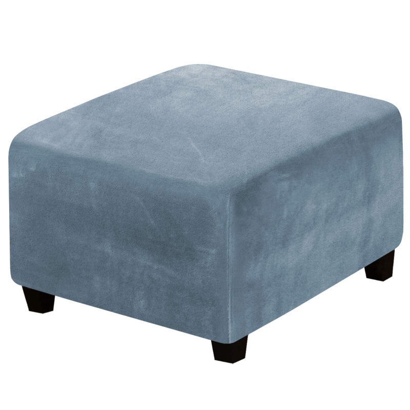 H.VERSAILTEX HVERSAILTEX Square Ottoman Covers Ottoman Slipcover Square Footstool Protector Covers Storage Stool Ottoman Covers Stretch with Elastic Bottom Feature Real Velvet Plush Fabric Stone Blue 