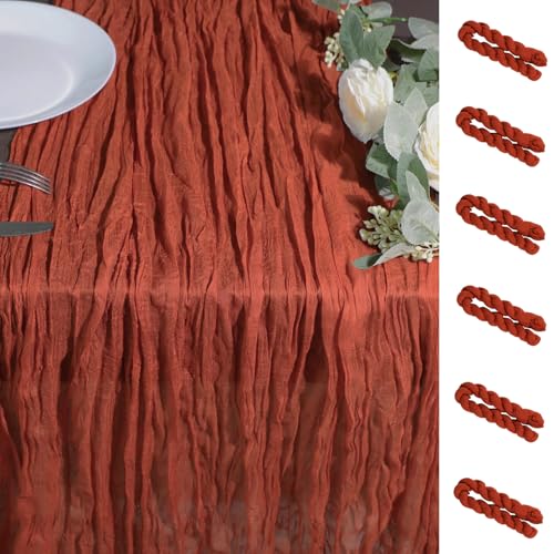 Snowkingdom 6PCS 13Ft Terracotta Cheesecloth Table Runner Bulk 160inch Long Rust Cheese Cloth Boho Gauze Runner for Wedding Bridal Shower Rustic Sheer Fall Thanksgiving Table Decorations