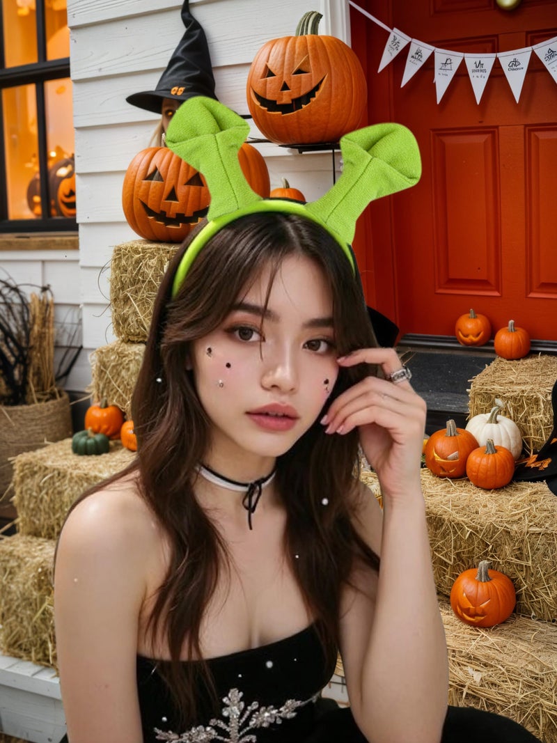 Sheliky Green Ogre Ears Headband Plush Monster Headbands Women Halloween Christmas Theme Party Costume Accessories (01) - Image 3