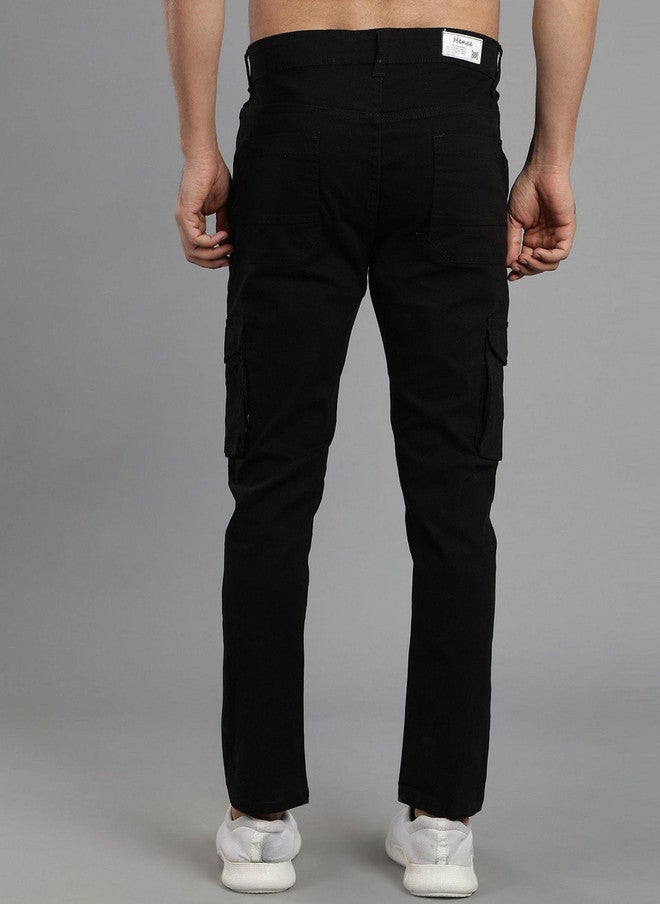 HENCE بنطلونات كارجو للرجال بتصميم مريح وقصة ضيقة متوسطة الارتفاع مع واجهة مسطحة - Image 3