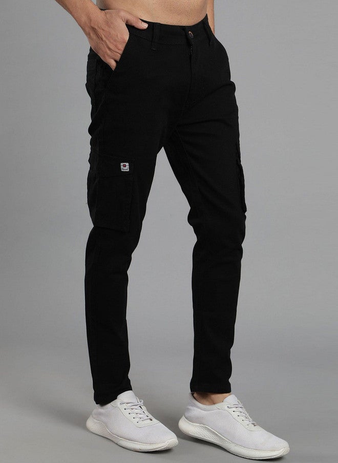 HENCE بنطلونات كارجو للرجال بتصميم مريح وقصة ضيقة متوسطة الارتفاع مع واجهة مسطحة - Image 2