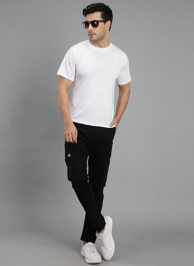 HENCE بنطلونات كارجو للرجال بتصميم مريح وقصة ضيقة متوسطة الارتفاع مع واجهة مسطحة - Image 4