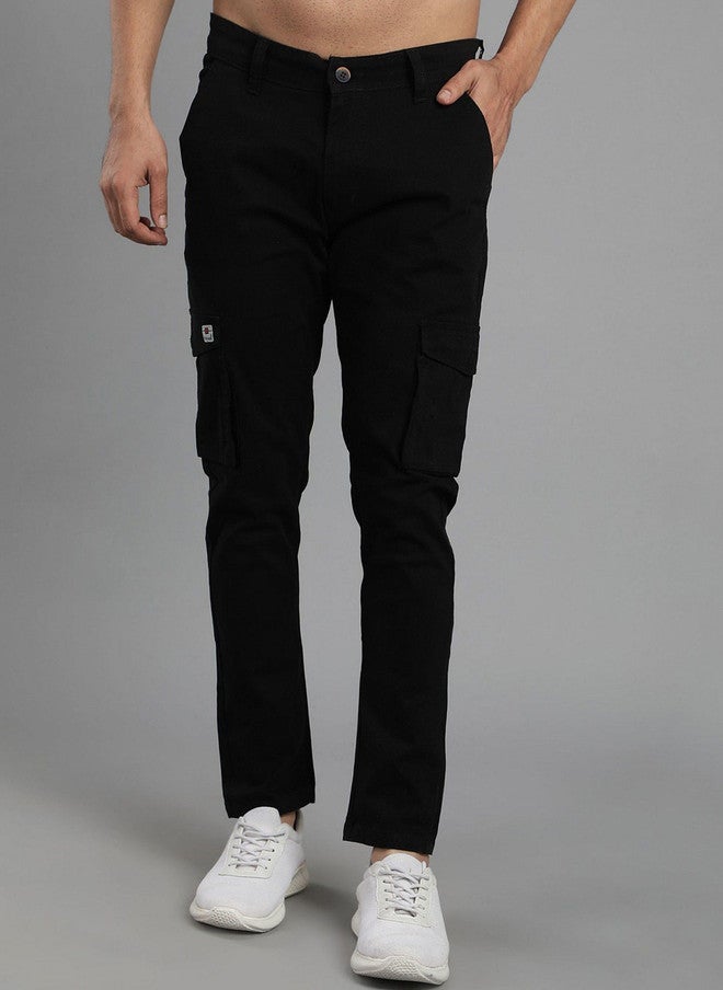 HENCE بنطلونات كارجو للرجال بتصميم مريح وقصة ضيقة متوسطة الارتفاع مع واجهة مسطحة - Image 1