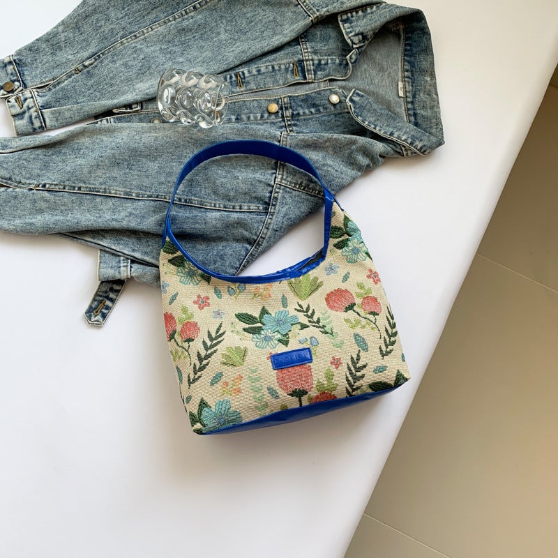 Fashionable Small Fresh Large Capacity Rag Handbag Simple Casual Printed Shoulder Underarm Dumpling Bag - Image 1