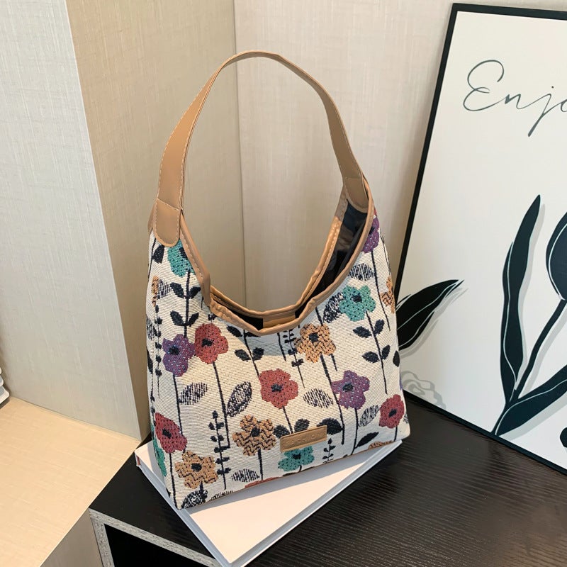 Fashionable Small Fresh Large Capacity Rag Handbag Simple Casual Printed Shoulder Underarm Dumpling Bag - Image 2