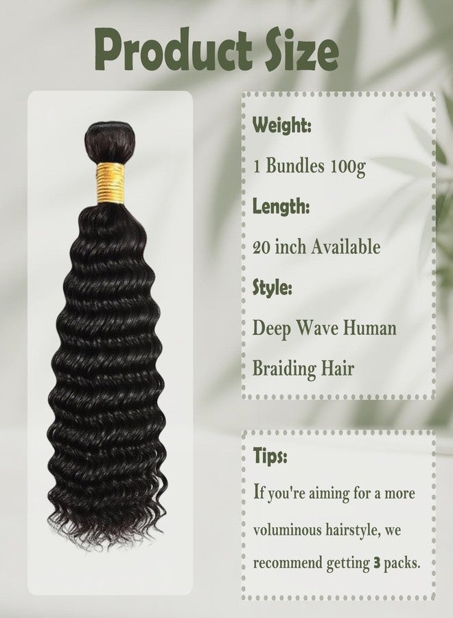 RED-SHYN Human Braiding Hair Deep Wave 20 Inch 100g Virgin Human Hair No Weft Bohemian Braiding Hair for Boho Braids Knotless Braids 1 Bundles Human Hair Extensions Black - Image 2