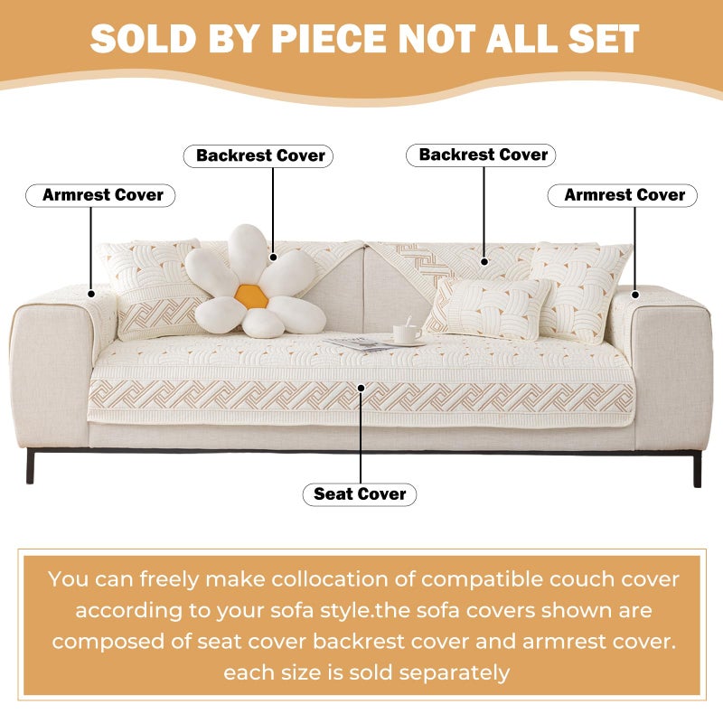 XSlive Farmhouse Cotton Quilted Sofa Cover Weave Pattern Embroidery Sectional Couch Cover Soft Nonslip Sofa Slipcover Furniture Protector Cover for Pets Kids Children Dog Cat (Ivory,28"x28") - Image 2