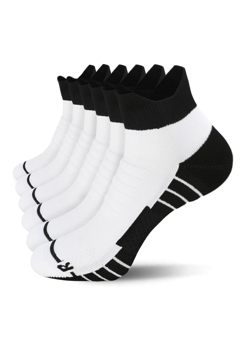 6Pairs Running Socks Breathable Athletic Socks Cushion Ankle Socks For Men And Women(White Black) - Image 1