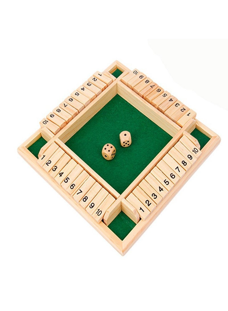 Wooden Shut The Box Game (2-4 Players) - Large 4 Panels, 2 Dice, Rules - Fun Add-on Game For Kids And Adults - Image 1