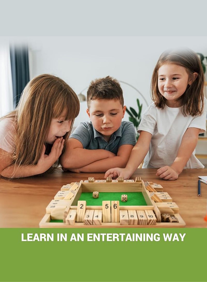 Wooden Shut The Box Game (2-4 Players) - Large 4 Panels, 2 Dice, Rules - Fun Add-on Game For Kids And Adults - Image 2