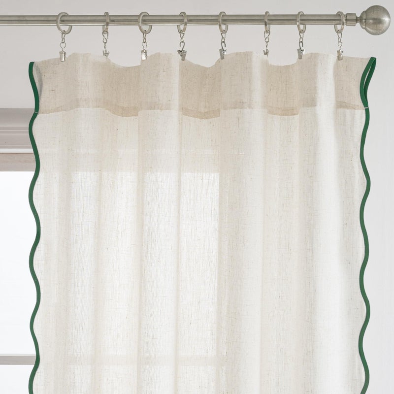 DriftAway Semi Sheer Scalloped Edge Linen Coastal Beach Window Curtains for Living Room Bedroom 2 Panels Rod Pocket Each Size 52 Inch by 84 Inch Loden Green - Image 1
