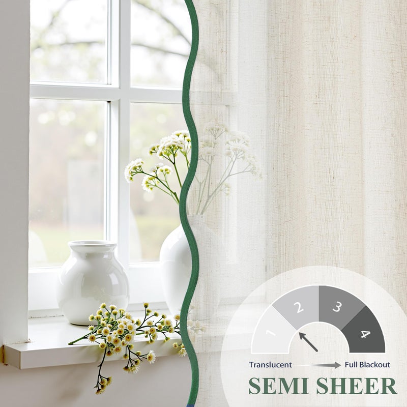 DriftAway Semi Sheer Scalloped Edge Linen Coastal Beach Window Curtains for Living Room Bedroom 2 Panels Rod Pocket Each Size 52 Inch by 84 Inch Loden Green - Image 4
