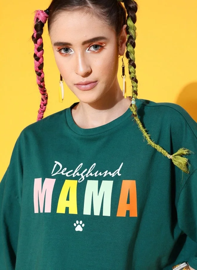STREET 9 Green Printed Cotton Boxy T-Shirt for Women