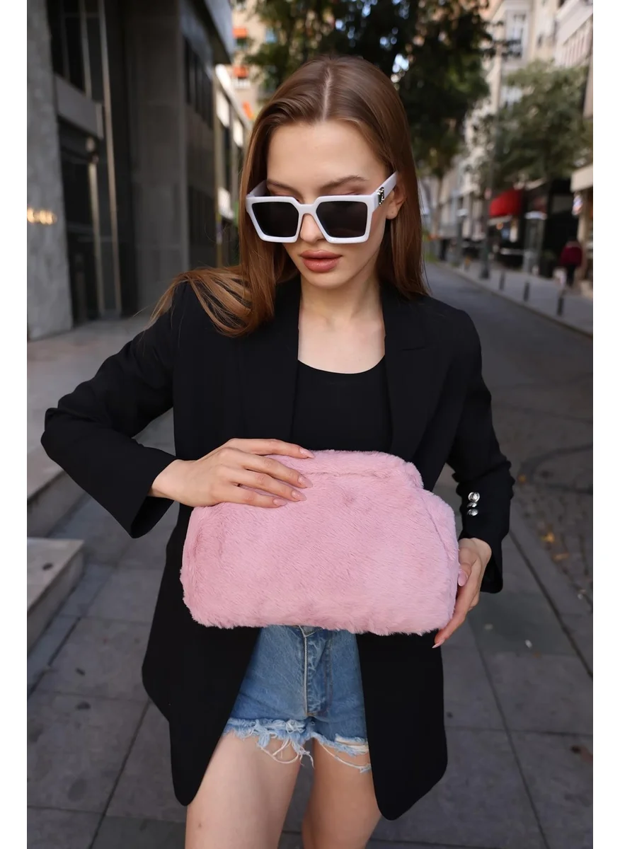 Bahels Women Pink Soft Plush Clutch Bag