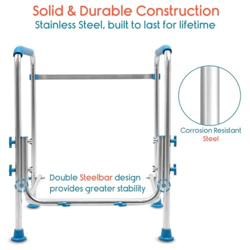 KosmoCare Stainless Steel Toilet Safety Frame | Elderly Assist Handrail Grab Bar | Standalone Sturdy Toilet Safety Rail | Lightweight Support Frame for Bathroom - Image 3