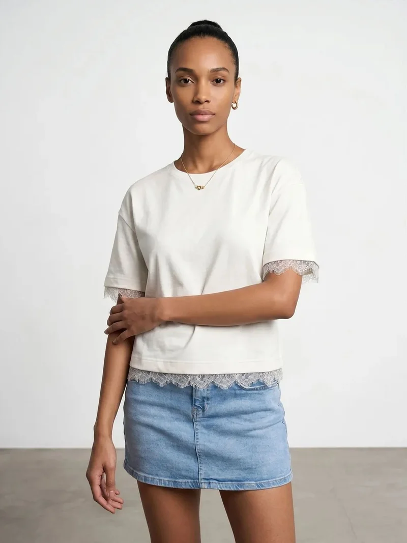 Dilvin DILVIN Women's Cotton Elastane Crew Neck T-Shirt
